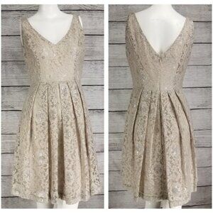 Donna Morgan 2 Fit & Flare Sleeveless Dress Floral Lace Metallic Bridesmaid